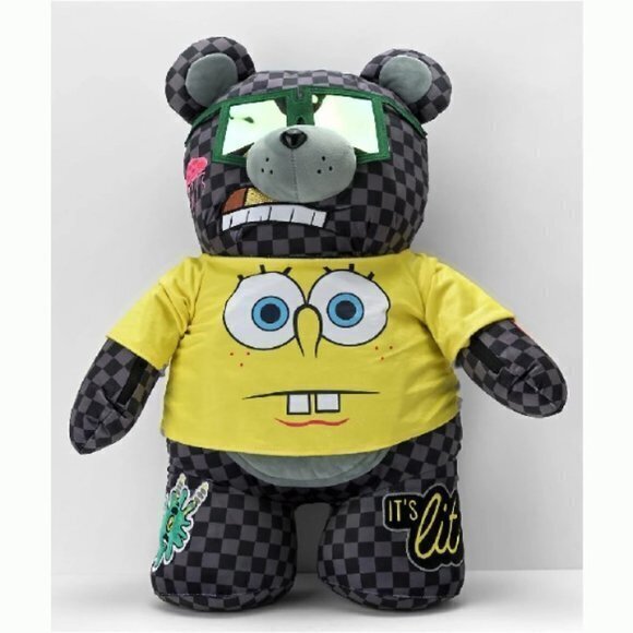 Sprayground x Spongebob Money Bear Teddy Bear Grey Checkered‎ Backpack - Picture 2 of 10